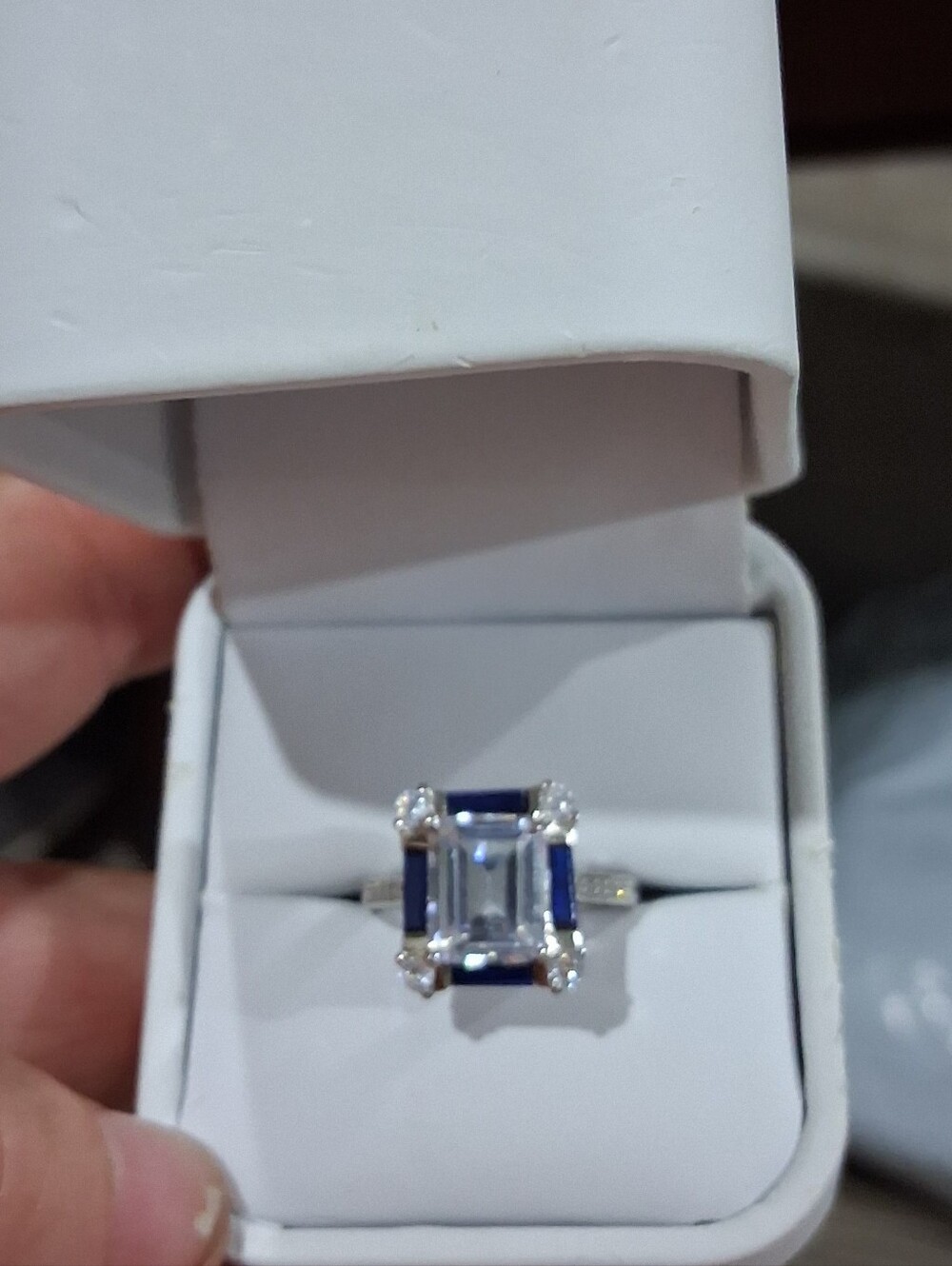 Sterling Silver 3+ Carat Emerald Cut CZ Cocktail Ring Size 7